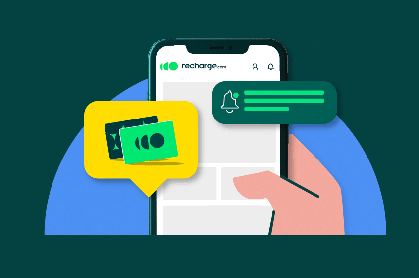 Gráfico de un teléfono inteligente con iconos de recarga y notificaciones representando la plataforma Recharge – Mundo Chido