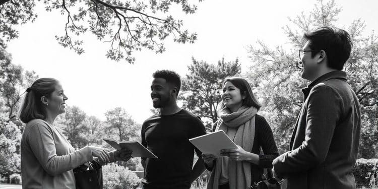 Grupo de jóvenes conversando al aire libre bajo un árbol en un parque, imagen en blanco y negro – Mundo Chido